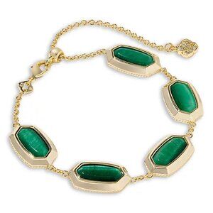 Kendra Scott Elaina Stone Bezel Chain Bracelet, Color: Goal & Emerald, New w/Tag
